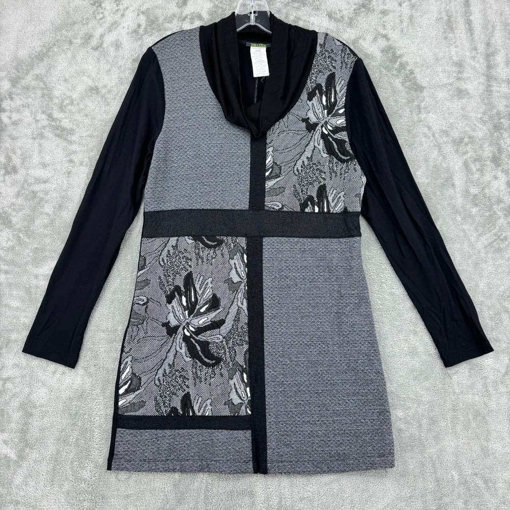 Dolcezza Sweater Womens Small Tunic Cowl Neck Floral Colorblock Pullover Stretch